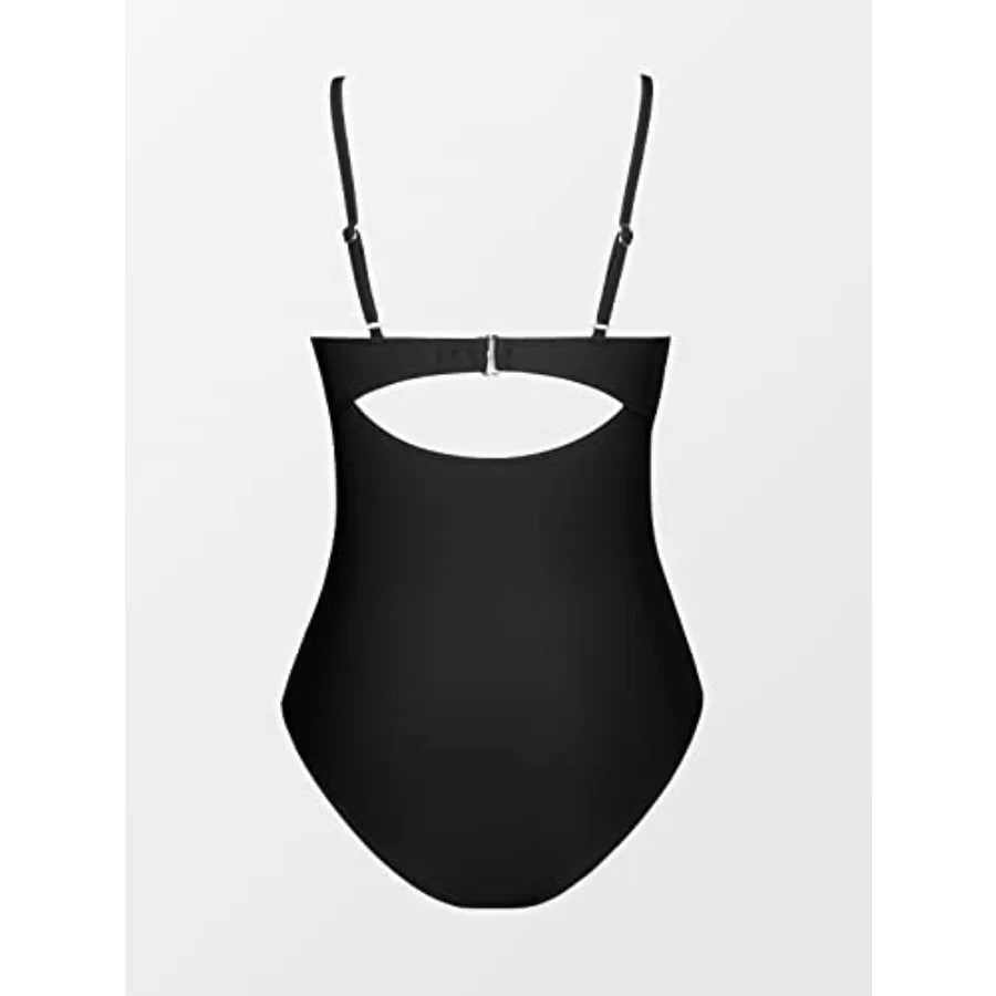 One Pcs Swimsuit for Women / Twist Front Cutout Adjustable Straps Ruched Swimwear