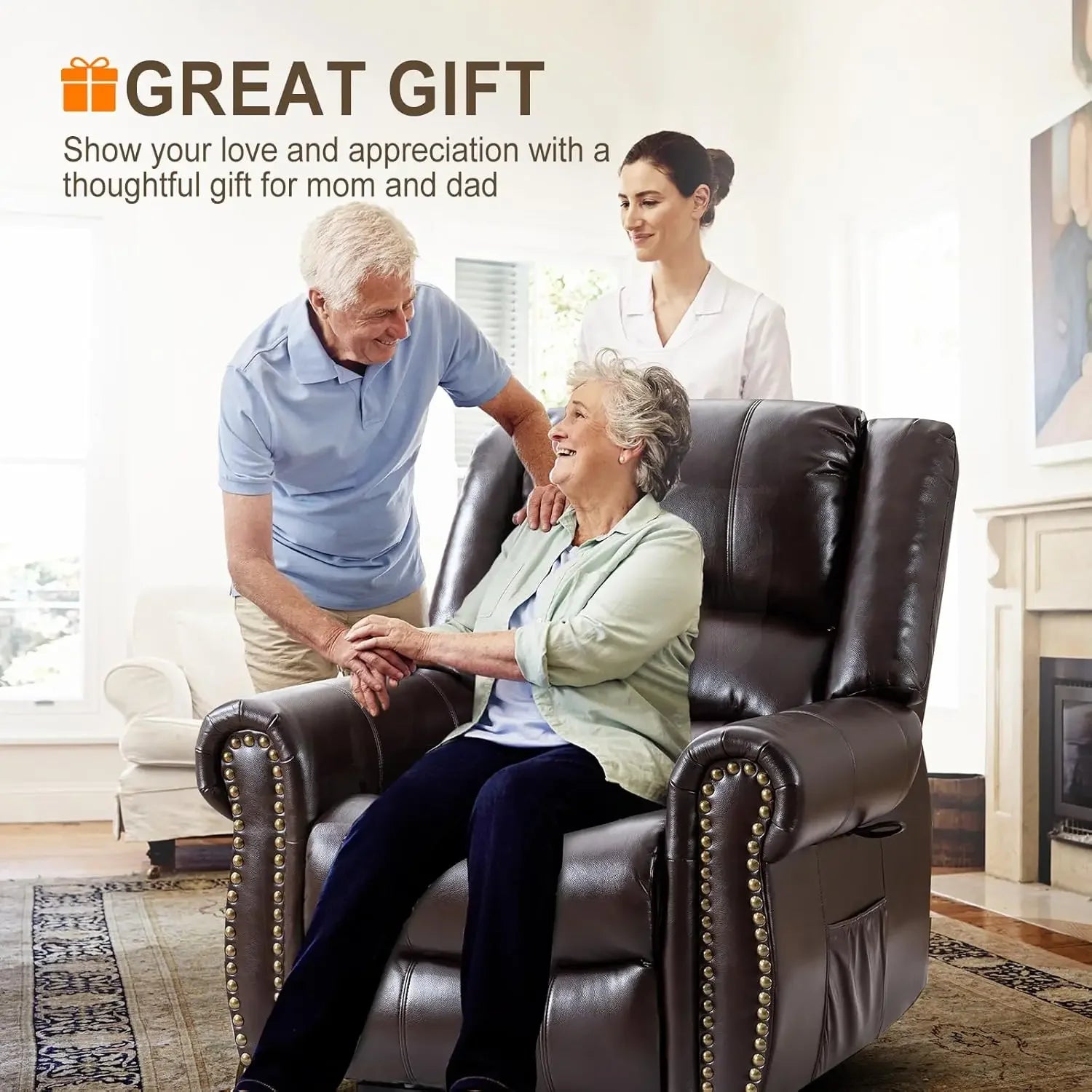 Dual Motor Lay Flat Lift Chairs Recliners for Elderly with Massage and Heat, Breathable Leather
