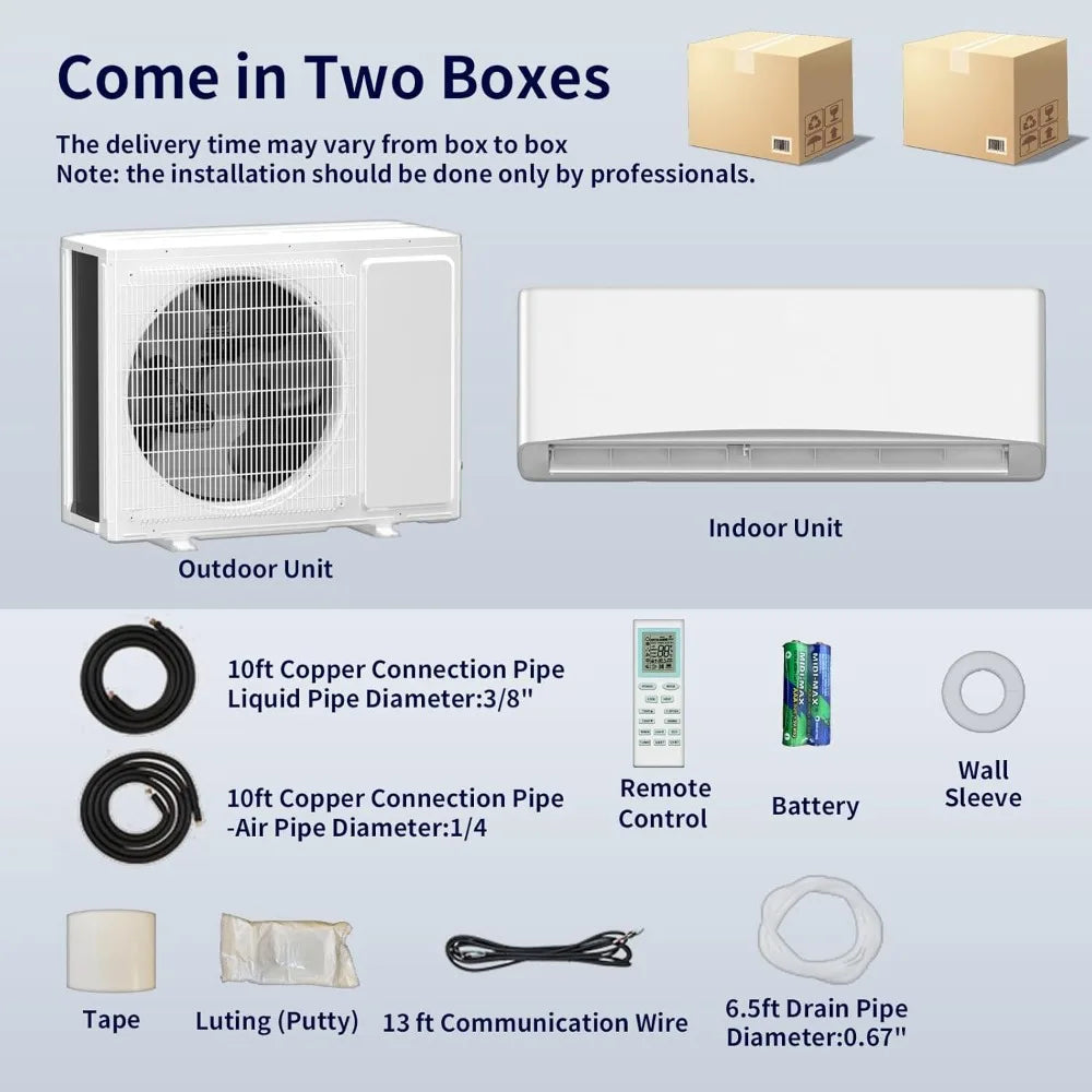 Mini Split AC/Heating System, Energy Efficient Inverter AC Unit with 1 Ton Heat Pump, 12000 BTU Air Conditioner
