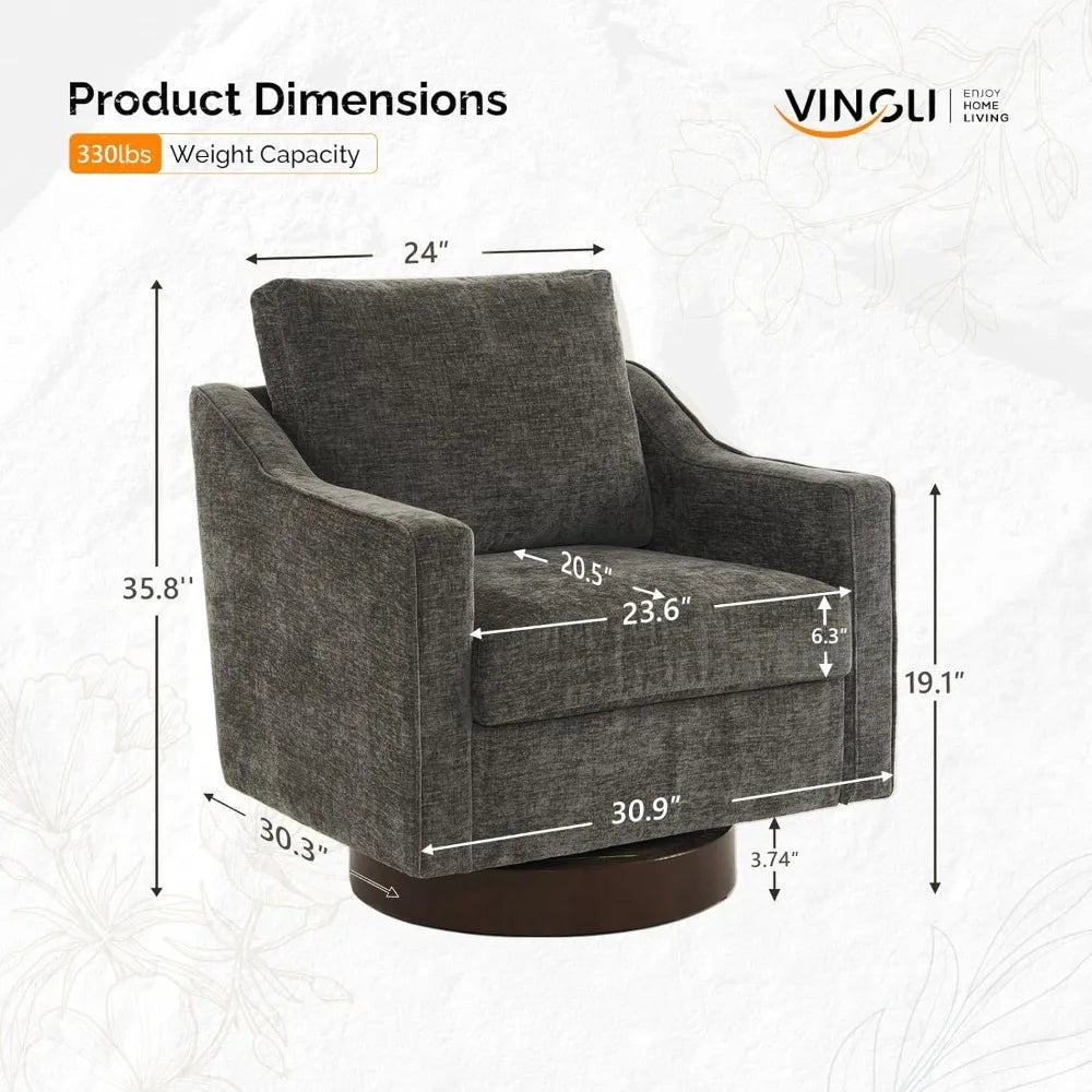 VINGL Mid-Century Modern Swivel Accent Chair, 360° Upholstered Armchair, Home Sofa with Track Arms for Living Room, Bedroom