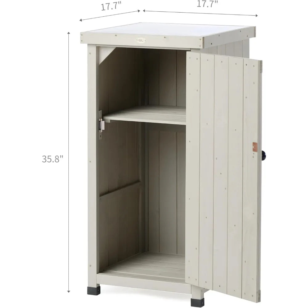 Outdoor Storage Cabinet for Patio, Garden Potting Bench Table with Shelves & Metal-Tabletop, Wooden Planting Work Station, Weather Proof