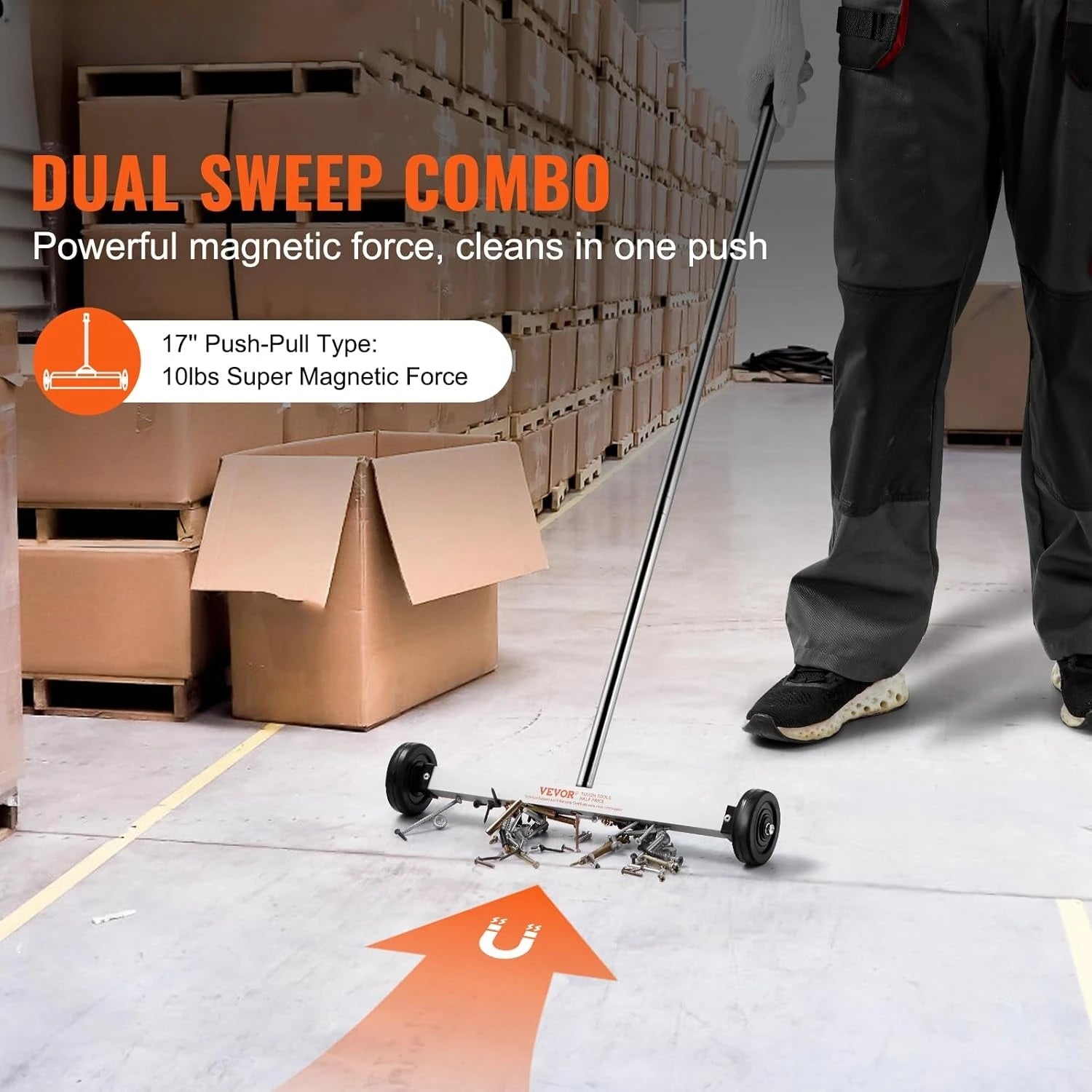 Magnetic Pick Up Sweeper 17-inch Heavy Duty Magnet Pickup Lawn Sweeper Roofing Tools, 10 Lbs Yard Magnet with Telescoping