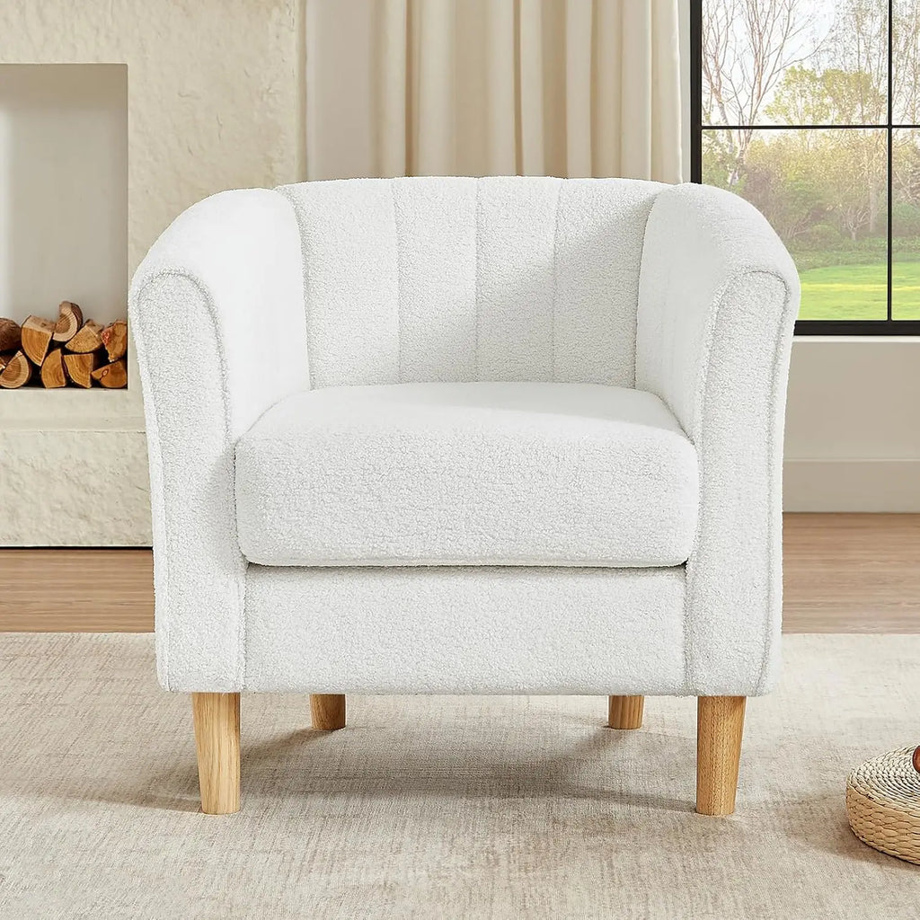 Plush Teddy Fabric Armchair with Back Support, Club Chair with Soft Padded Seat, Space-Saving Design for Office, Living Room