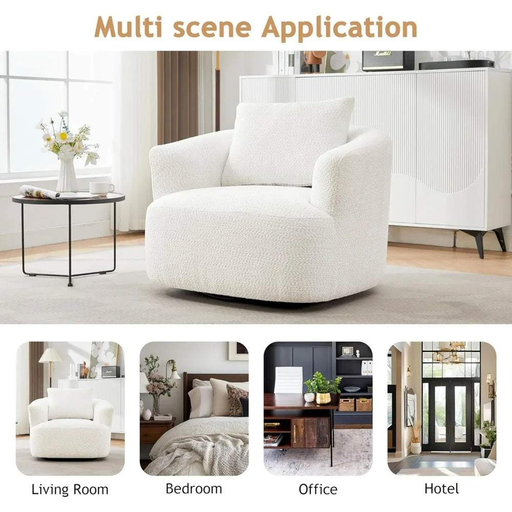 Contemporary 360-Degree Chenille Swivel Chair with Pillow and Armrest