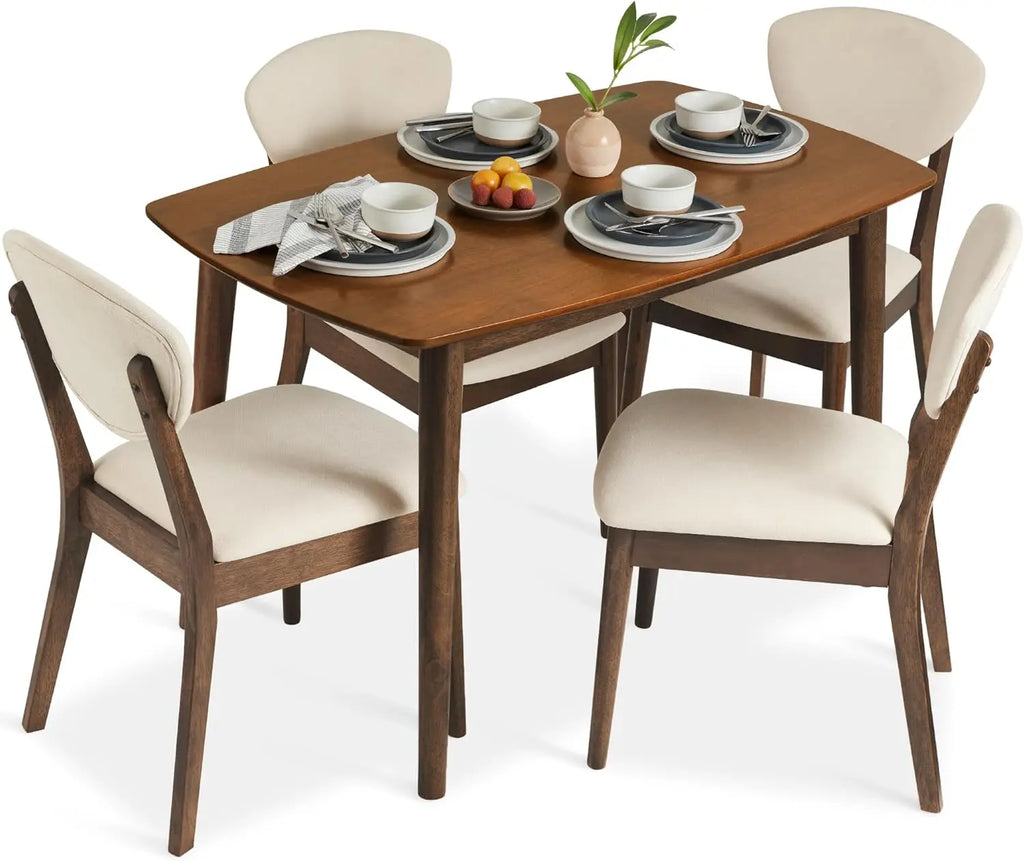 Mid-Century Modern 5-Piece Dining Set: Compact Table and 4 Padded Chairs for Home or Apartment