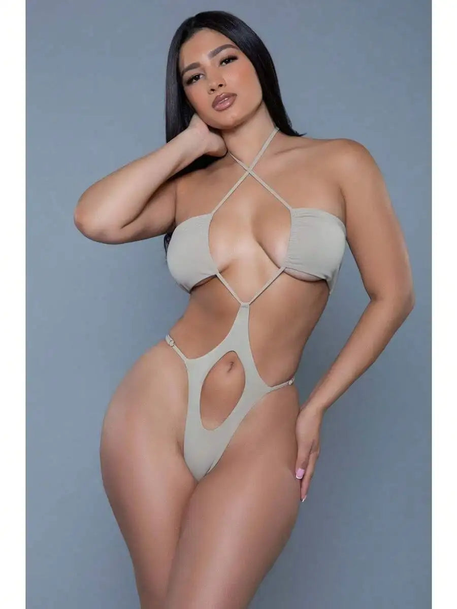 Womens One-Piece Swimsuit With Cutout And Strappy Halter Neck