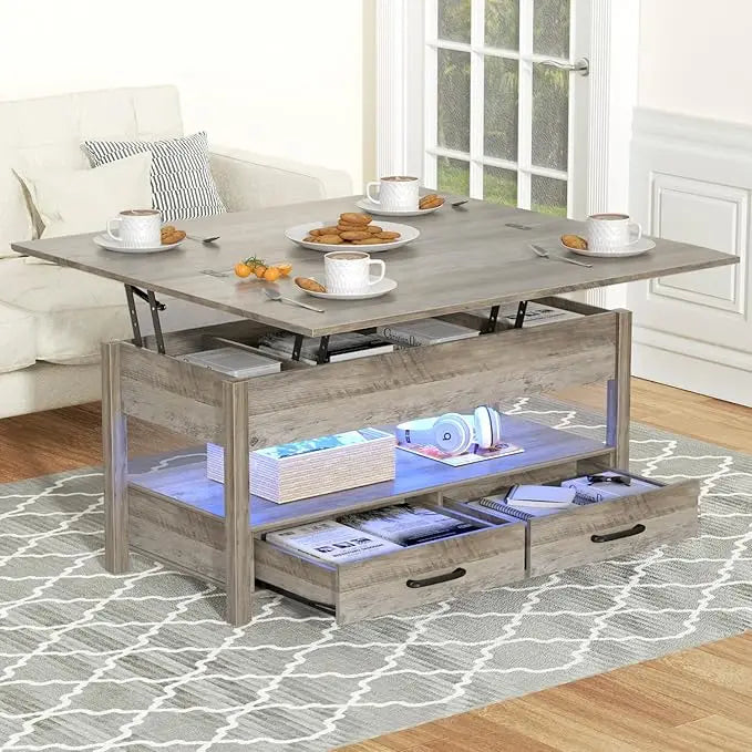 42'' Lift Top Coffee Table, 4-in-1 Multifunctional Lift Coffee Table with Storage & Hidden Compartments, Farmhouse Coffe Table
