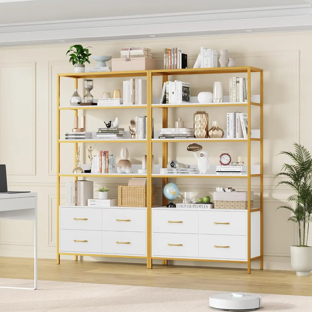 5-Tier Bookshelf with Drawers, 71" Tall Book Shelf with Storage, 35.4" Wide Industrial Etagere Bookcase, Modern Display Storage