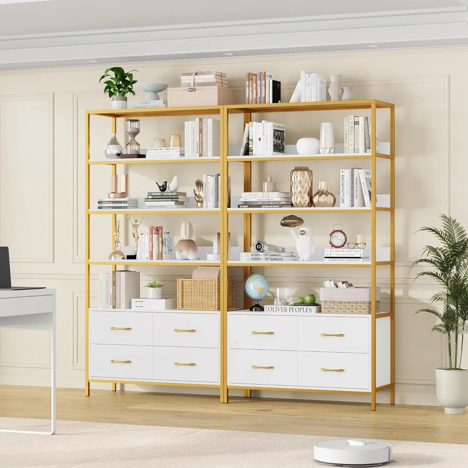 5-Tier Bookshelf with Drawers, 71" Tall Book Shelf with Storage, 35.4" Wide Industrial Etagere Bookcase, Modern Display Storage