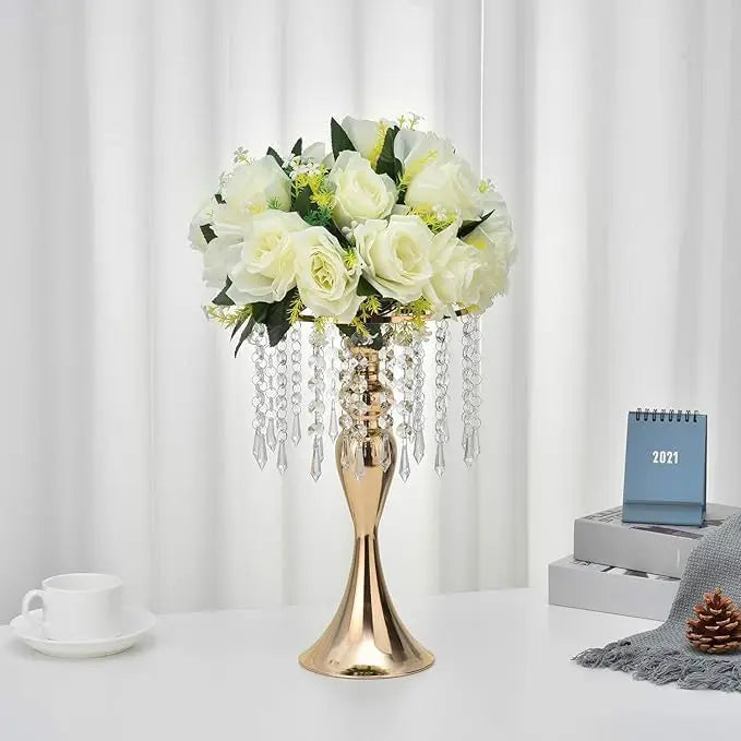 Gold Metal Vases for Wedding Centerpieces 4 Pcs, Tall Flower Vase for Table Decorations with Shiny Gold Finish, Elegant Trumpet Centerpiece Stand for Anniversary Party Birthday Home Decor