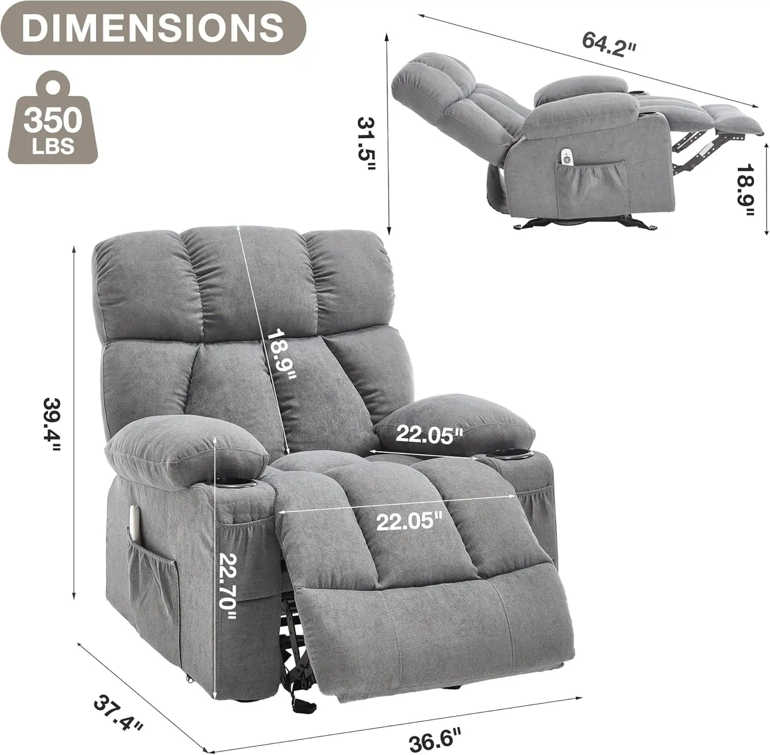 Massage Rocker Recliner Chair with Heat and Vibration, Ergonomic Rocking Lounge Chair , Comfy Overstuffed Recliner