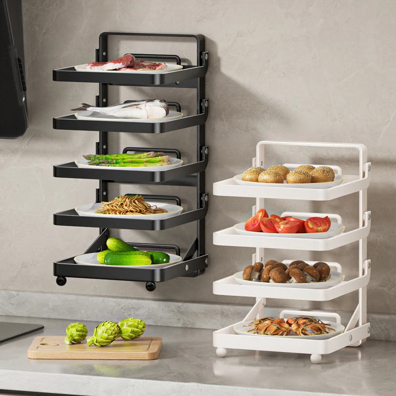 Kitchen Folding Side Dish Rack Cooking Plate Tray Organizer Counter Expandable Microwave Shelf Foldable Food Storage Shelves