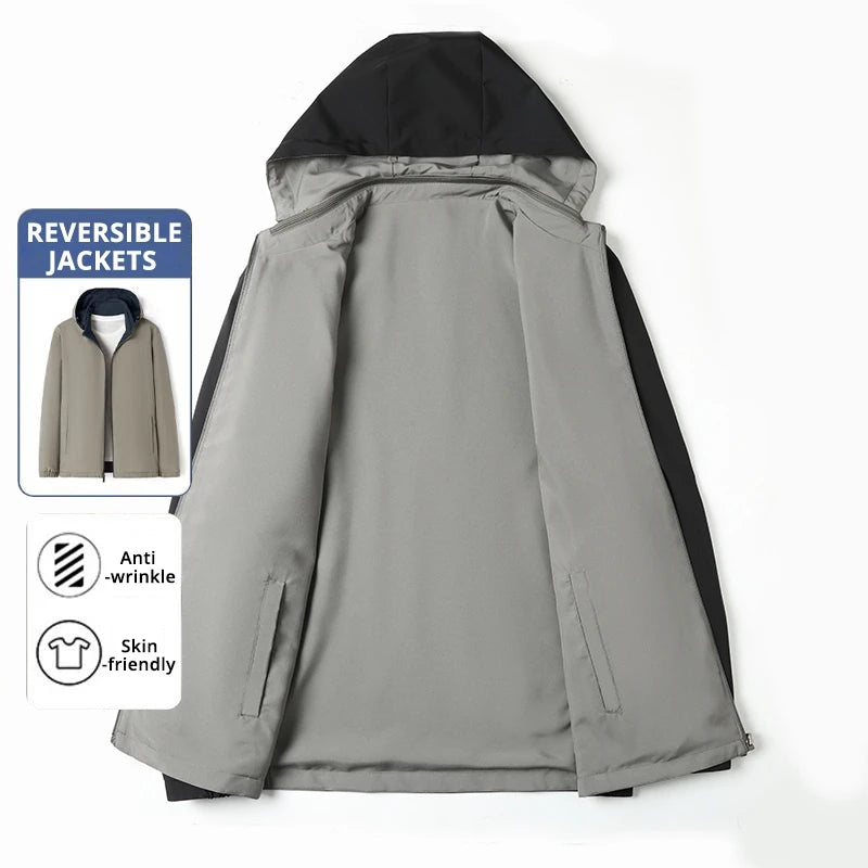 Premium Wrinkle Free Reversible Waterproof Men's Blazer Jacket/ Detachable Hooded Windbreaker/ Business-Casual, Lightweight Coats