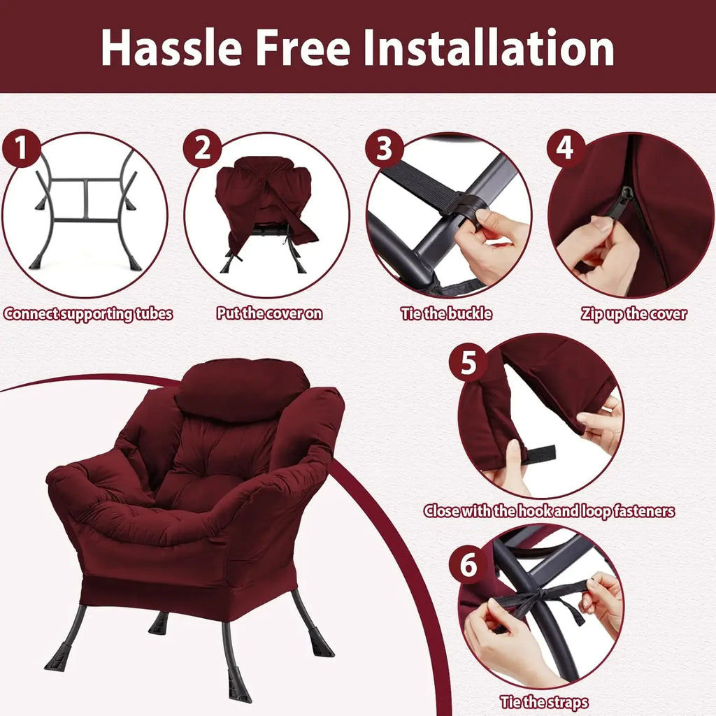Lazy Chair Thick Padded, Accent Chair Velvet Upholstered with Wide Seat, Stable Metal Frame