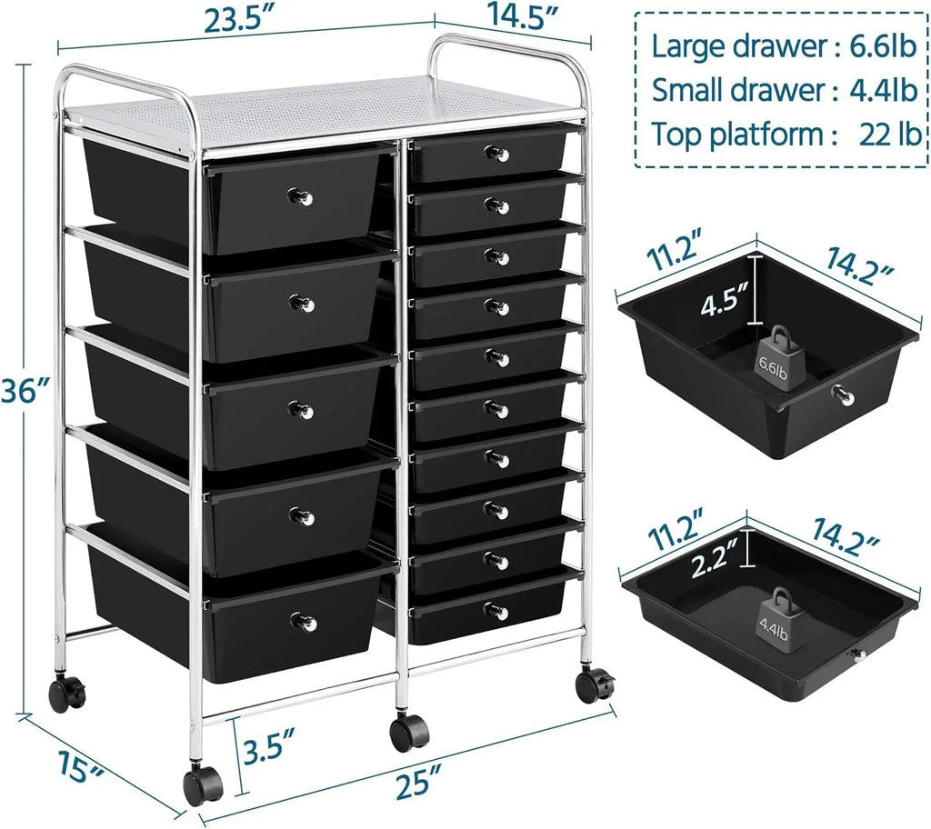 15 Drawers Rolling Storage Cart/ Multipurpose Mobile Rolling Utility Storage Organizer Cart/ Tools/ Scrapbook Paper Organizer