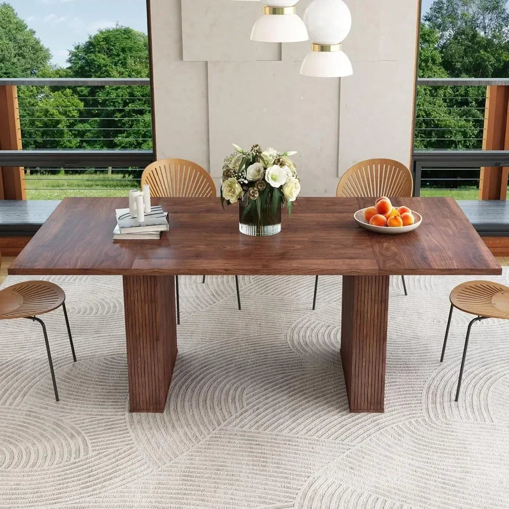 78 Inch Dining Table for 6 8 10, Modern Farmhouse Rectangular Kitchen Table, Long Dining Room Tables with Wood Strip Base for Kitchen