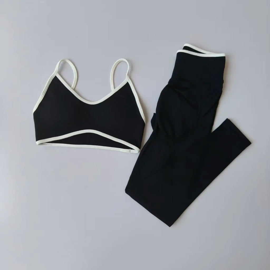 2pcs Sport Sets Women Gym Push Up Yoga Pants Hollow Back Gym Fitness Bras Workout High Waisted Leggings Seamless Tights Set Suit