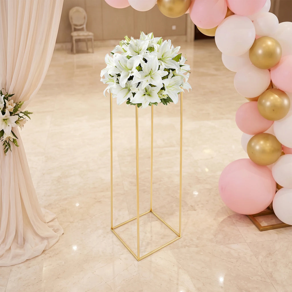 Electroplated Gold Iron Wedding Flower Stand Rectangular Detachable Free Standing Floral Display Rack 5KG Load DIY Decorative Column