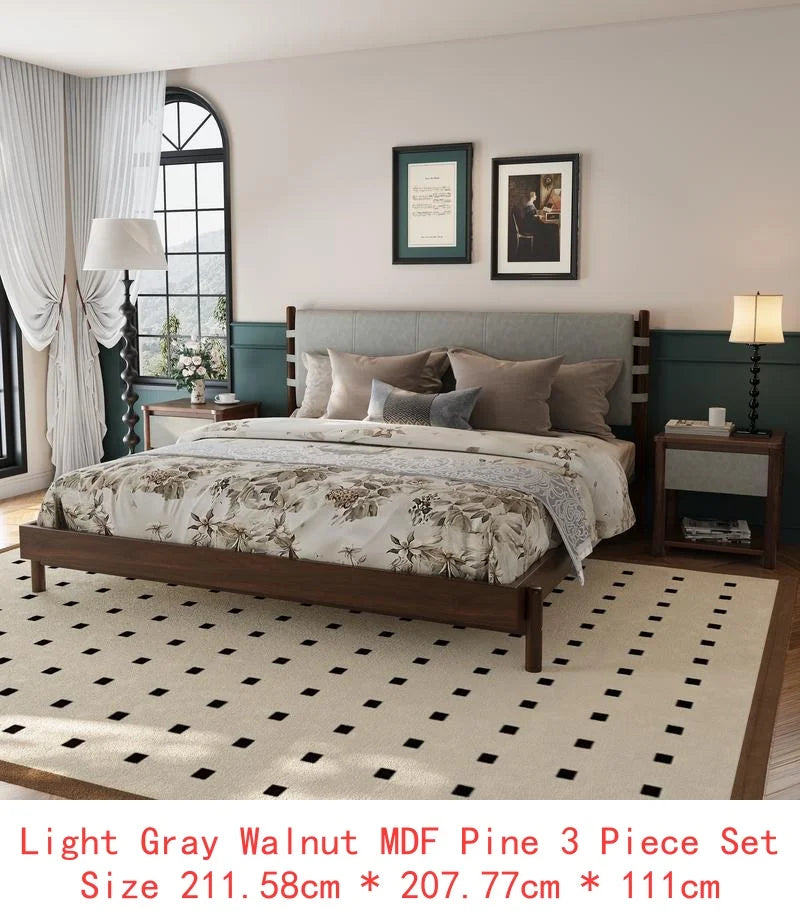 Modern Gray Wood Queen Bed Frame Set with 2 Nightstands,