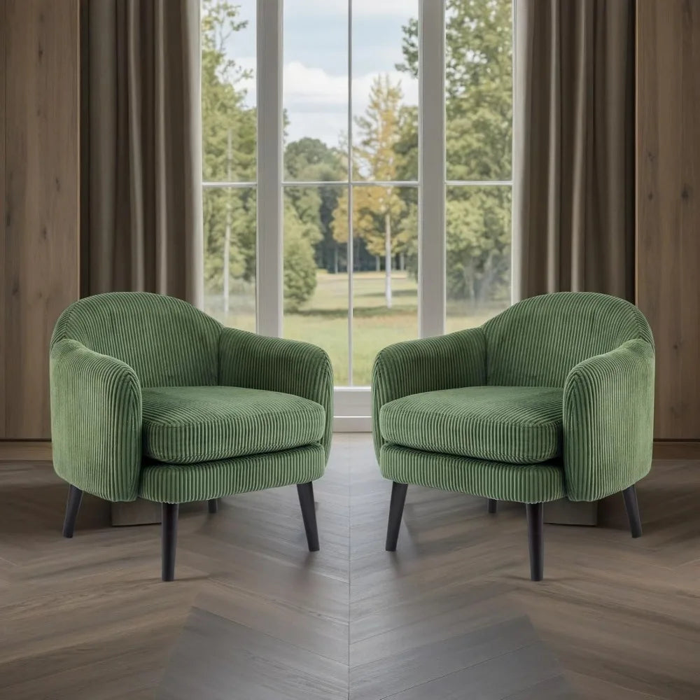 30.3" Wide Modern Barrel Accent Armchairs Set of 2 with Track Armrest, and Solid Wooden Legs