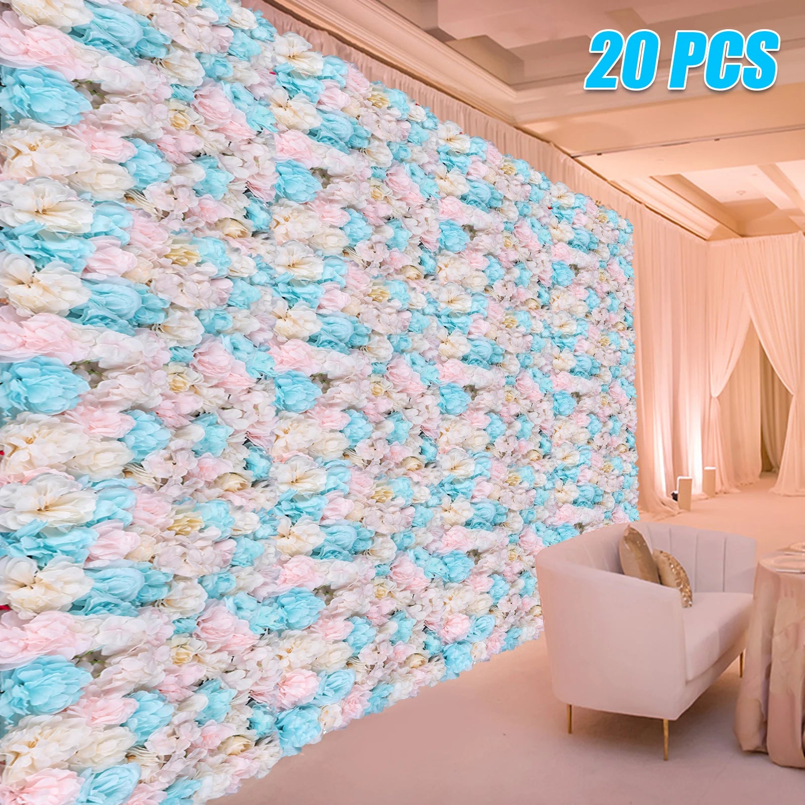 12Pcs Artificial Flower Wall Panels 60x40cm, 3D Realistic Silk Rose Hydrangea Dahlia Greenery Fence Decor for Balcony /Garden/ Indoor Outdoor, DIY Privacy Screen, No Watering Needed, Housewarming Gift