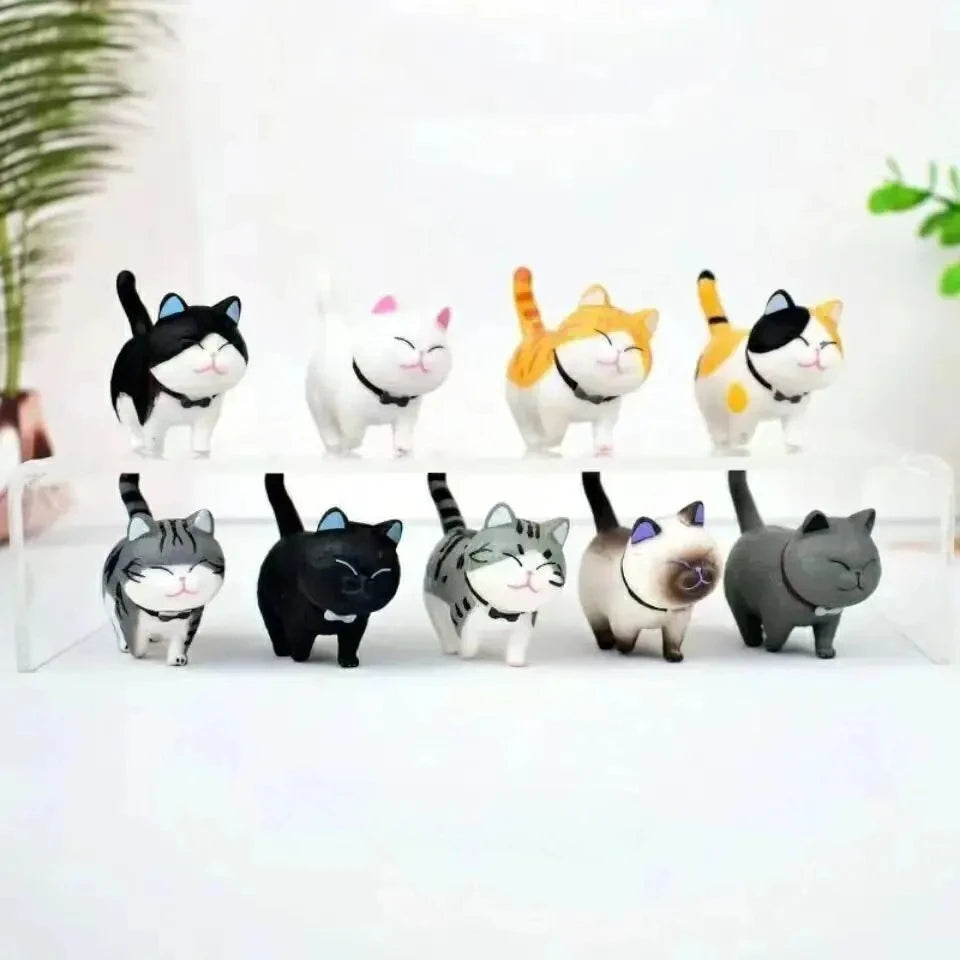 9pcs Cute Cat Ornaments Set, Kawaii Desktop Decor for Home Office, Mini Cat Figurines with Bell, Perfect Birthday Gift