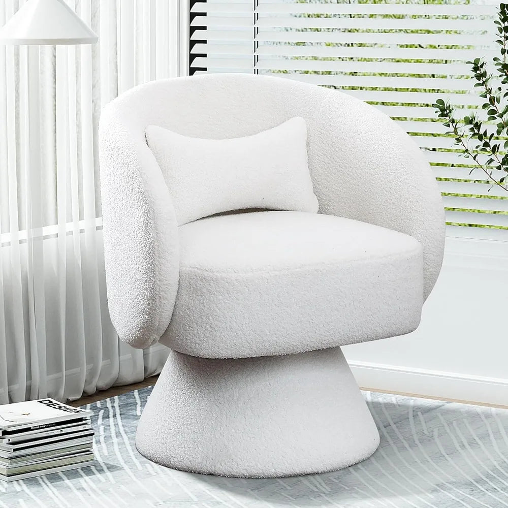 Swivel Barrel Chair, 360 Degree Modern Small Round Boucle Sherpa Swivel