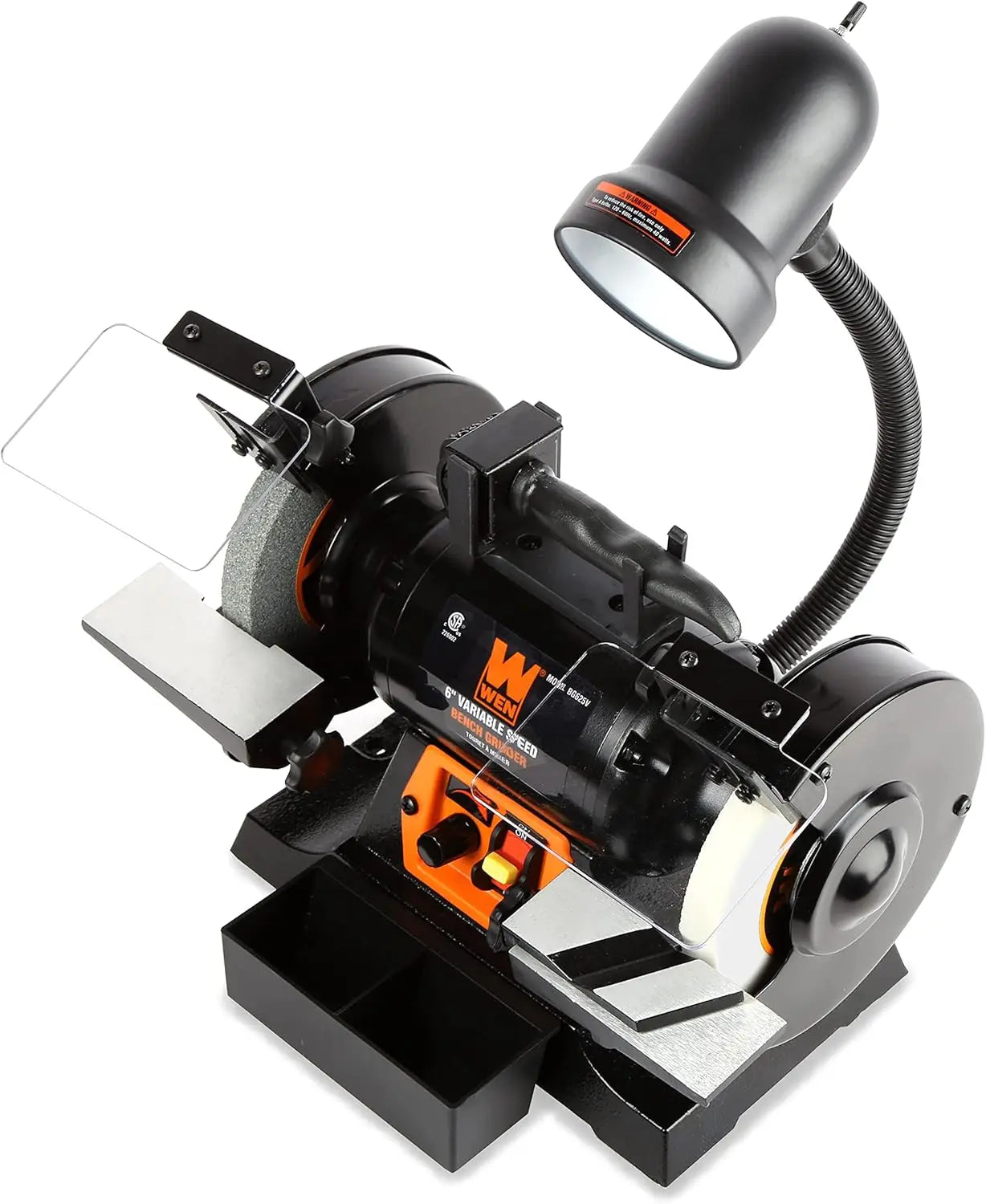 6-Inch Variable Speed Bench Grinder with Flexible Work Light, 2.5-Amp, Black BG625V