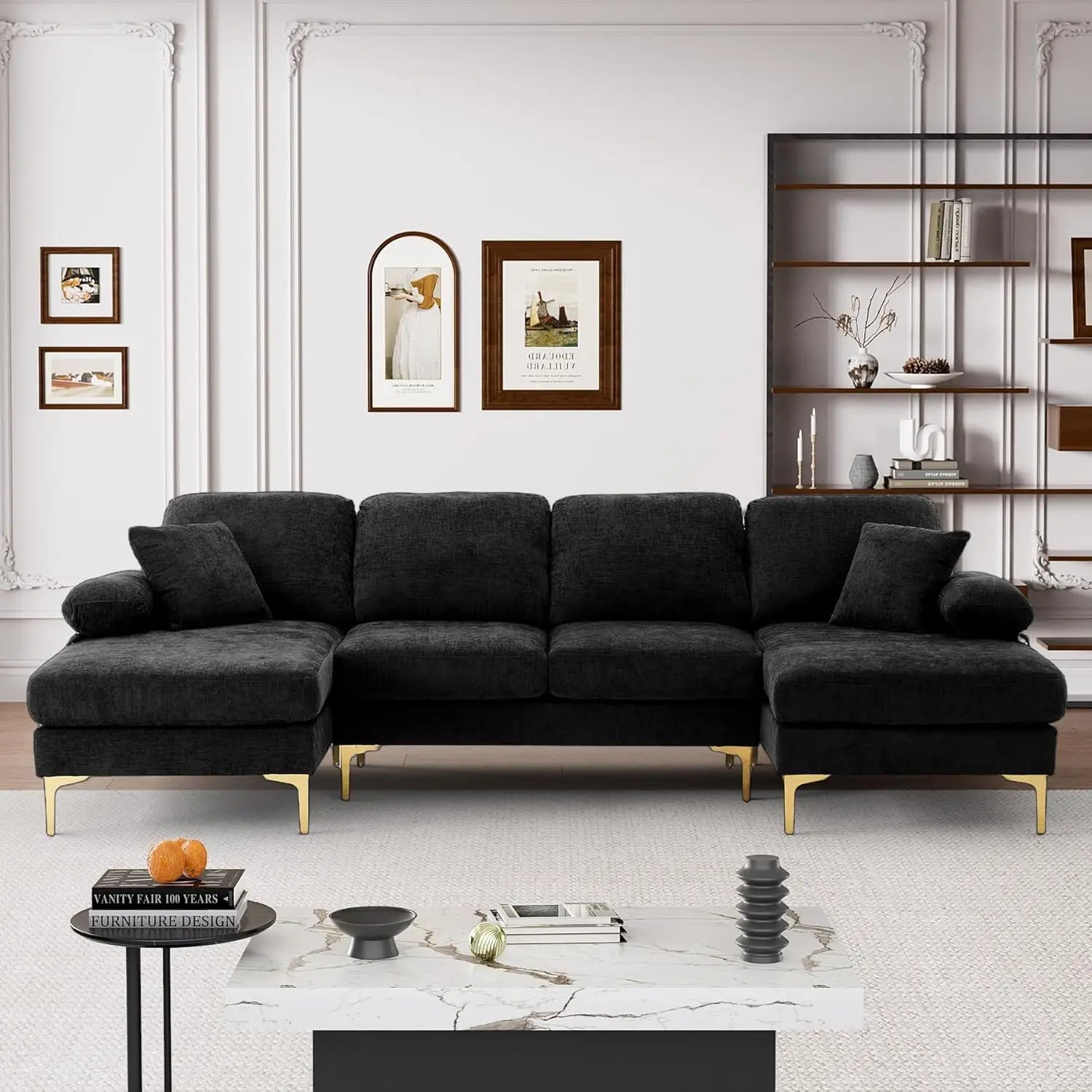 112" Cloud Sectional Sofa with Extra Deep Seat, U- Shaped Sectional Couches for Living Room 4 Seater Chenille Sofas & Couches Modern