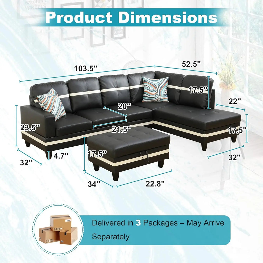 103.5" Oversized Sectional Couch, L Shaped Couch with Storage Ottoman, Modern Modular Sofa with Deep Seat