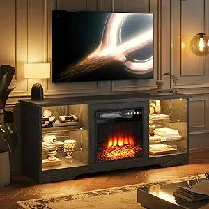 Fireplace with TV Stand 36" inch Electric Fireplace Up to 80" TVs, LED Light Entertainment Center, 70" Modern Wood High Gloss