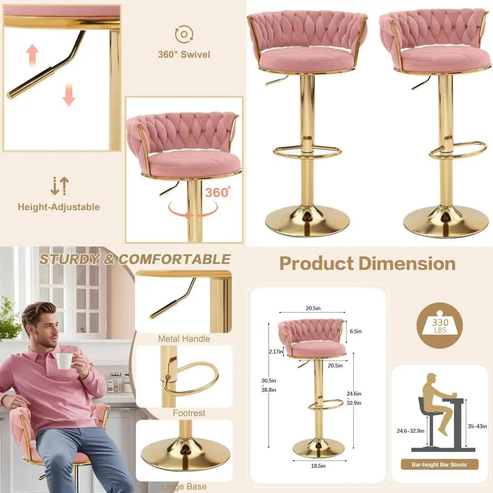 Set of 2 Adjustable Counter Height Bar Stools