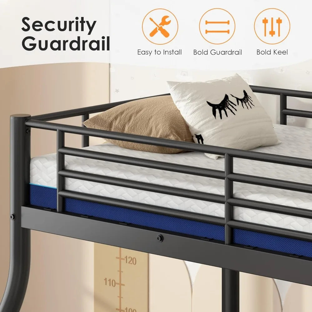Metal Twin over 
Full Bunk Bed Set with 6-inch mattresses, sturdy frame for kids and adults
