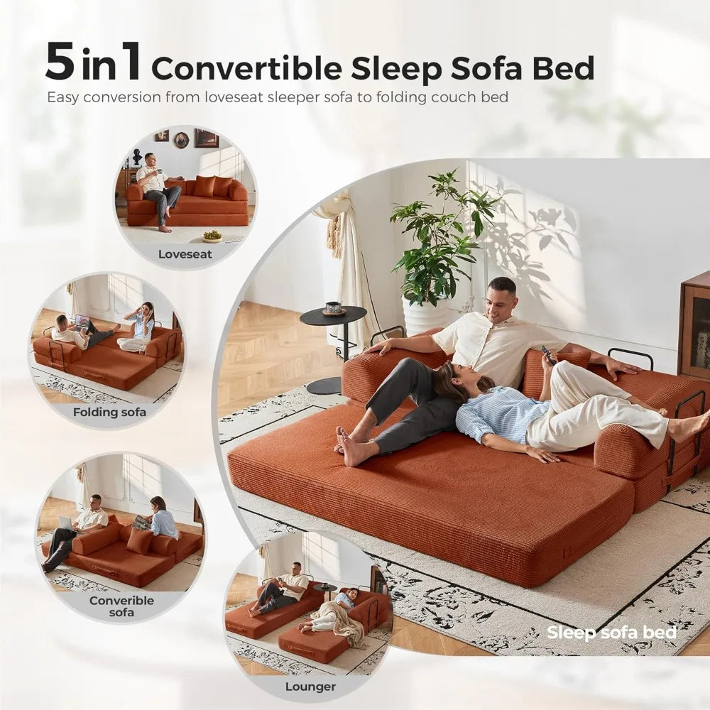 5-in-1 Convertible Sofa Bed | 79" Modular Sleeper with Fixed Frame & No Assembly | Boneless Compression & Pull Out Bed