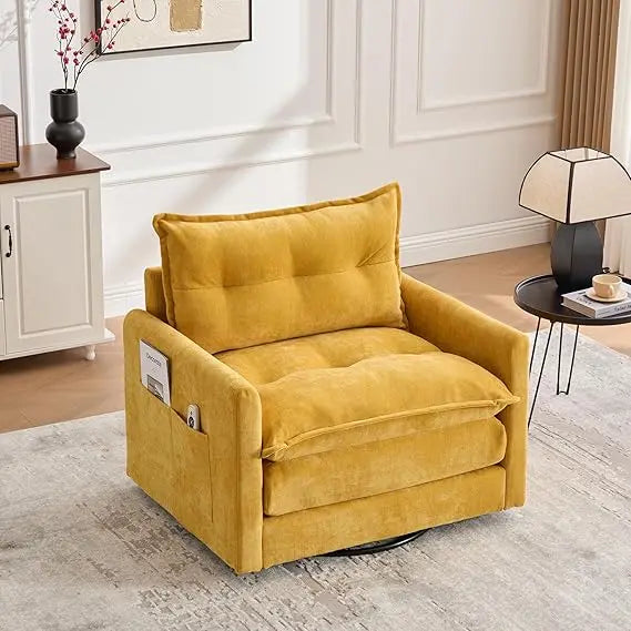 Contemporary Chenille Swivel Chair, Comfortable Fabric-Covered Accent Seat with 360-Degree Metal Swivel Base