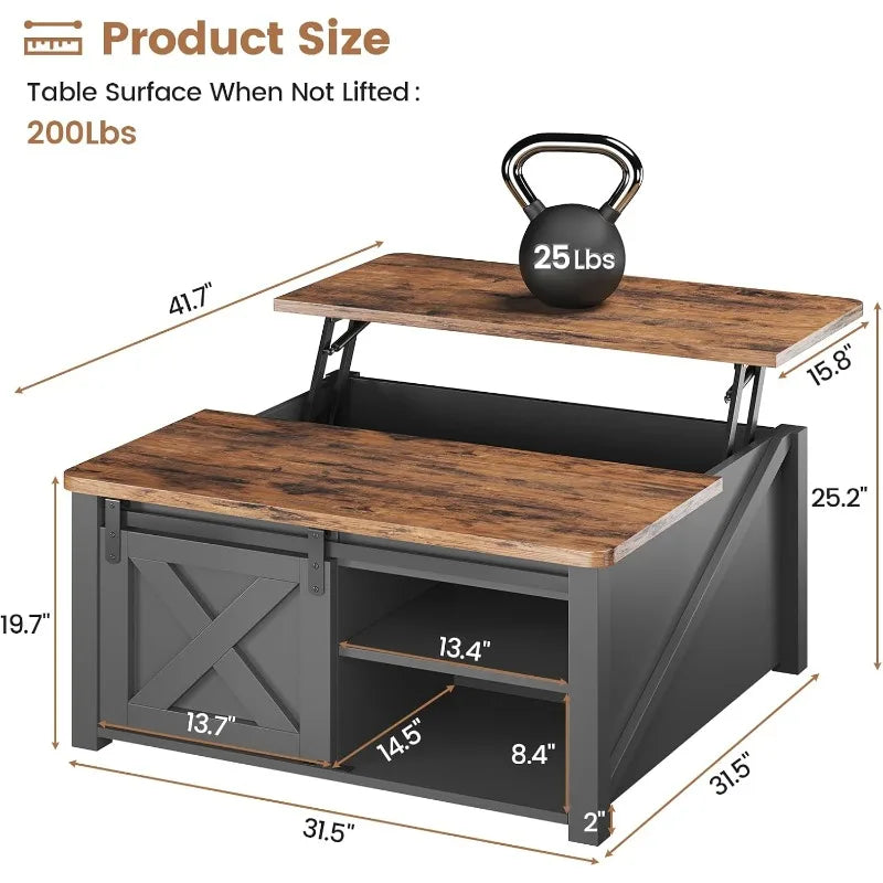 31.5" Lift Top Coffee Table with Storage, Square Coffee Tables for Living Room, Farmhouse Coffee Table with Large Hidden