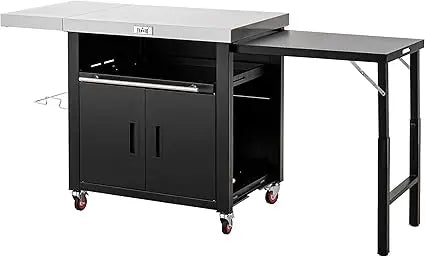 Stainless Steel Outdoor Kitchen Grill Table with Foldable Side Tables and Cabinet