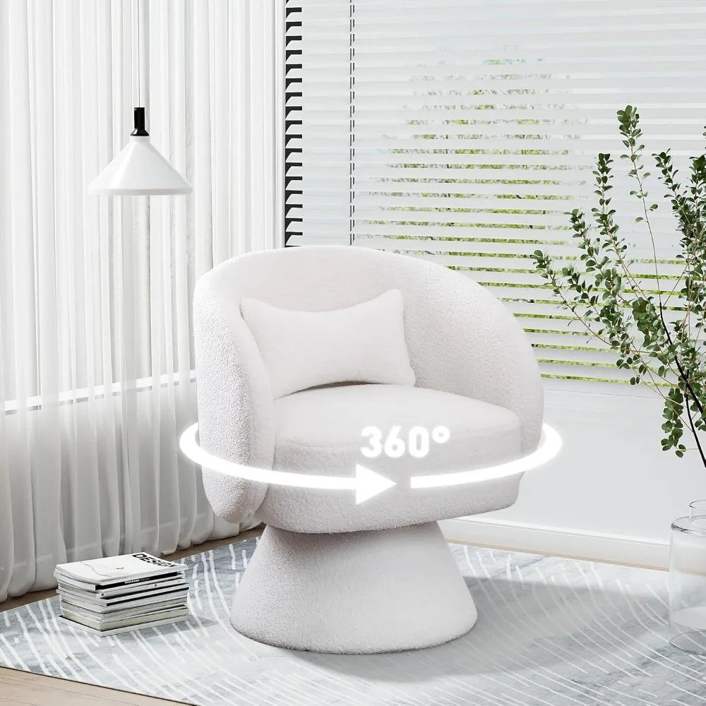 Swivel Barrel Chair, 360 Degree Modern Small Round Boucle Sherpa Swivel