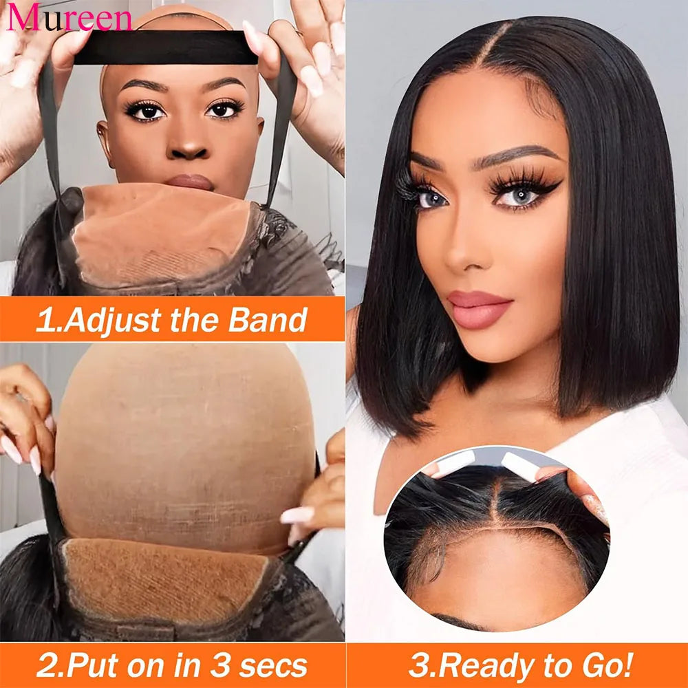 250% Density Straight Wear And Go Glueless Bob Wig 100% Human Hair For Women Ready To Go Human Hair Wigs 4x4 Lace Closure Wig
