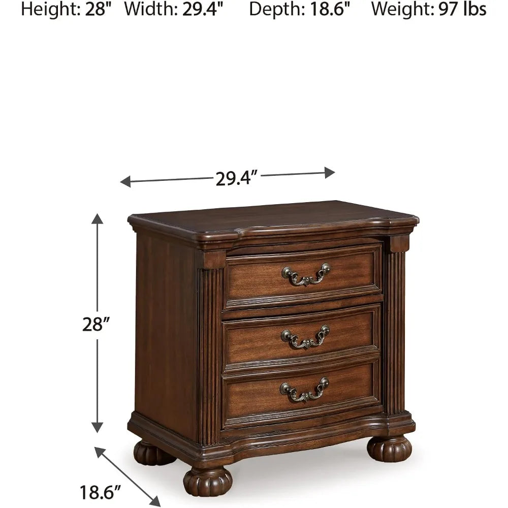 Classic Nightstand with 2 Drawers, 28 High, Dark Brown