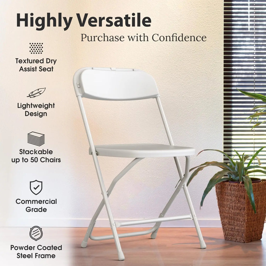 10 PACK White Foldable Plastic Chair, Folding & Stackable350 LBS Capacity, Steel, Frame Seats for Indoor Outdoor