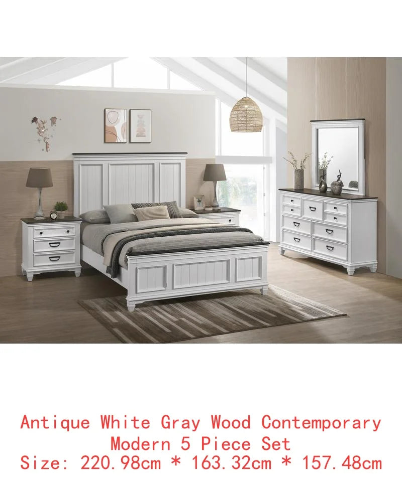 Shiplap Panel Queen Bed Set with Dresser, Mirror, and 2 Nightstands