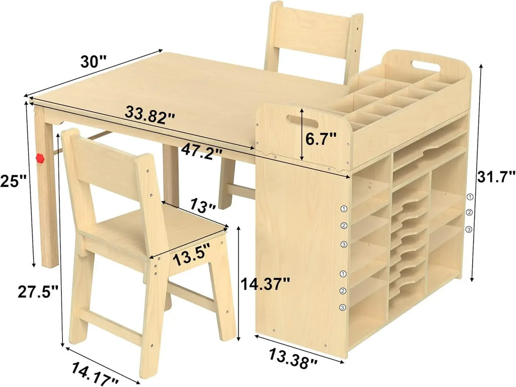 Kids Art Table and Chairs Set/ Craft Table with Large Storage Desk and Portable Art Supply Organizer for Children Ages 8-12
