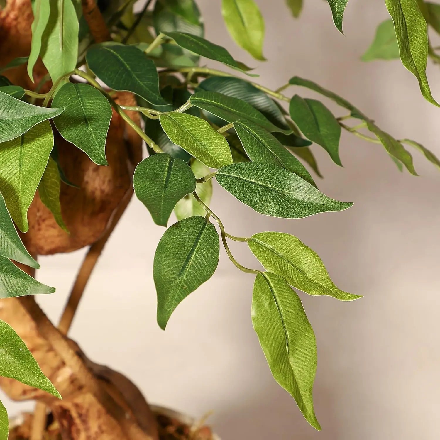 Artificial Ficus Tree 120/150/180cm with White Planter, Large Faux Weeping Fig with Curved Trunk and 1860 Silk Leaves, Lifelike Indoor Plant for Living Room/ Bedroom/ Office Decor, No Maintenance