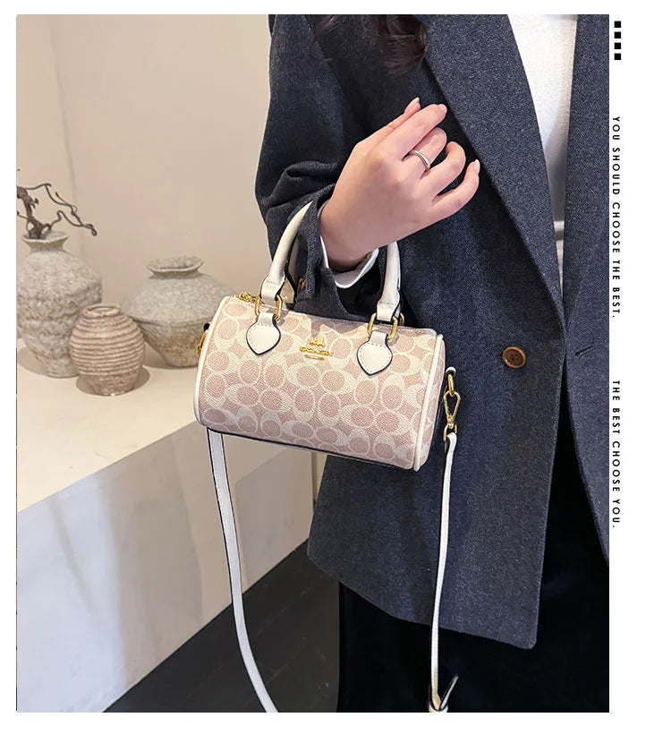 Mini Vintage Boston Bag - Women's Quilted Pillow Shoulder Bag, Retro Monogram Crossbody Purse & Stylish Handheld Bag