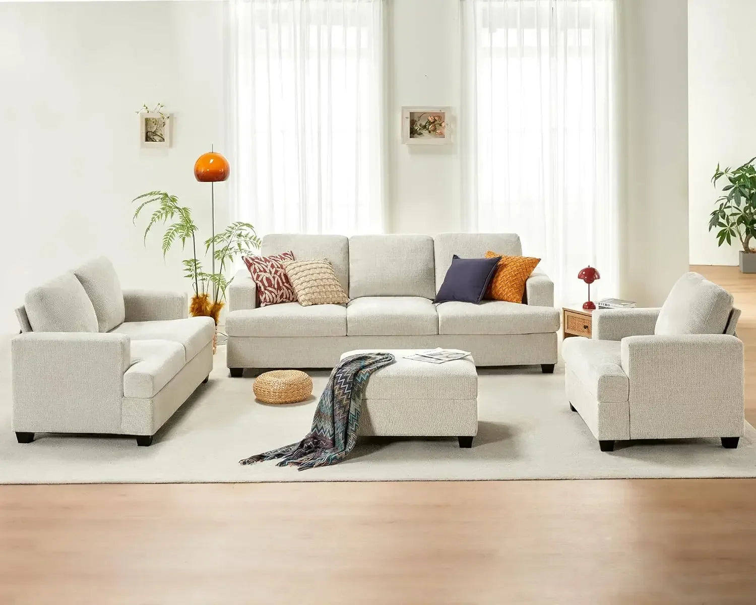 Sofa, Modern Living Room Set with Extra Deep Seats, Comfy Sofa- Sofa Couch for Living Room ,Apartment, Lounge, Beige