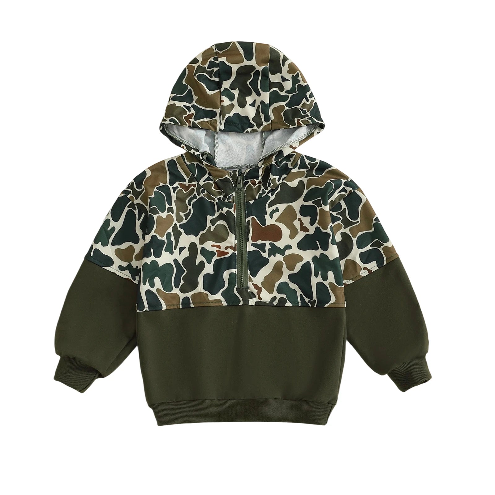 Children s Camouflage Print Half Zip-up Long Sleeve Hooded Sweatshirt/Casual Toddler Pullover Jacket Coat for Girls/Boys