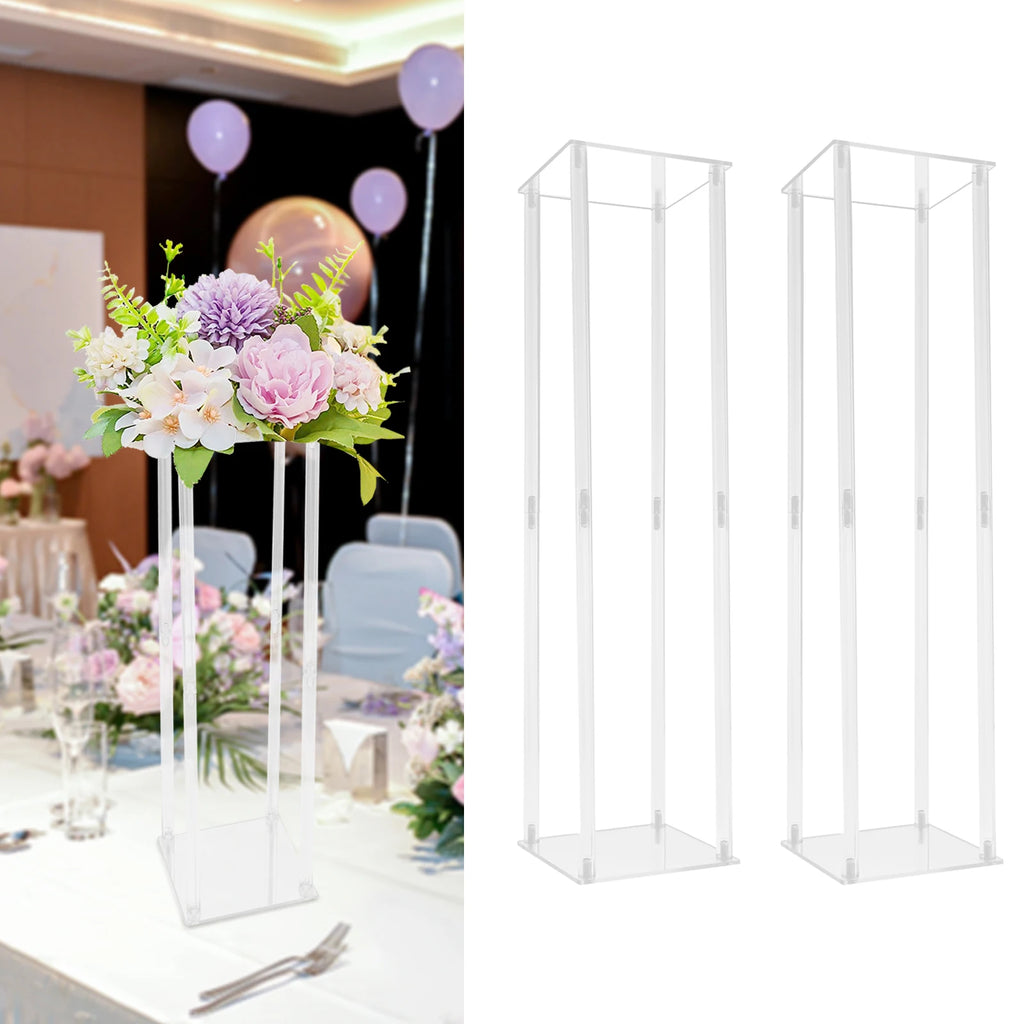 2PCS Acrylic Clear Wedding Flower Stand 100cm Wedding Geometric Flower Vase Column Stand for Wedding Party Table Centerpiece