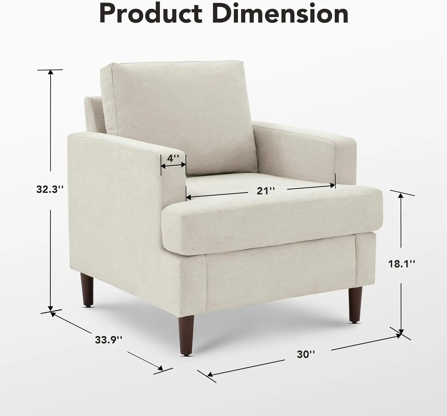 Mid-Century Accent Chair, Modern Linen Fabric Armchair for Living Room, Comfy Upholstered Reading Accent Chair(Beige, 1 Pack)