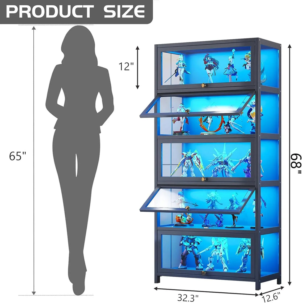 5-Tier Display Cabinet with Acrylic Glass Doors, Display Cases for Collectibles, Toy Organizer Rack & Kids Bookcase